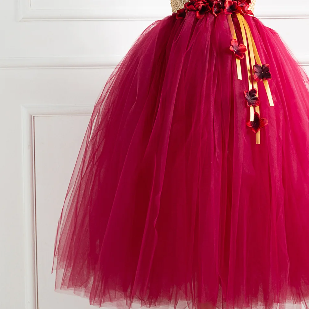 

Girls FuchsiaFlower Tutu Dress Children Flower Fairy Costume Girls Birthday Tulle Dress With Ball Gown with Strap and Headband