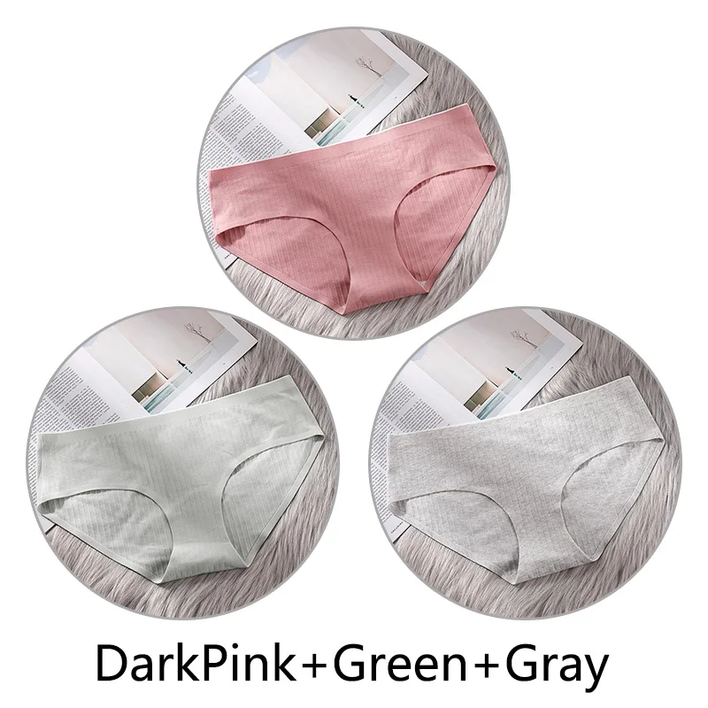 DPink Green Gray 3 шт. сверхтонкое, бесшовное нижнее белье из хлопка, Для женщин нижнее белье, мягкие трусики с большими чашечками для Размеры 4XL белье соты с заниженным шаговым швом ткань нижнее бельё - Цвет: DPink Green Gray