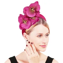 Hot Pink Thick Heabands Women Ladies Fashion Flower Headwear Fascinators Wedding Cocktail Party Dinner Hair Accessory Hair Bands 