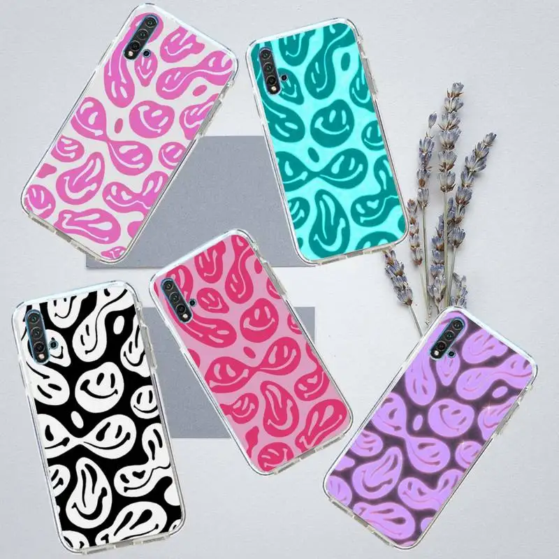 

Cute Funny Trippy Smiley Face Phone Case Transparent for Huawei honor P mate 40 20 30 10 50 i 9 x mate pro lite 8a