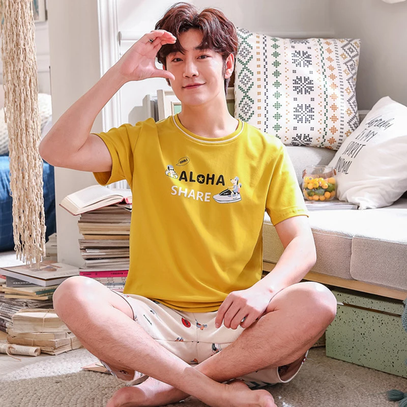 

Summer Man Pajamas cotton short-sleeved T-shirt Shorts pijamas set Plus Size Male Sleep tops pants sleepwear Homewear pyjama