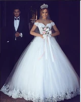 white lace appliques ball gown cheap wedding dresses 2020 off the shoulder short sleeves bridal vestidos de noiva