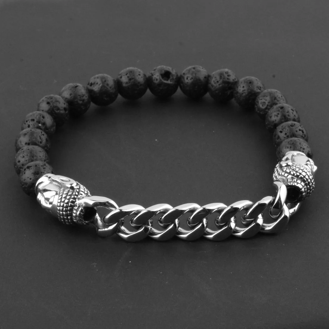 Женский модный браслет с бусинами черный из вулканической стали Буддой