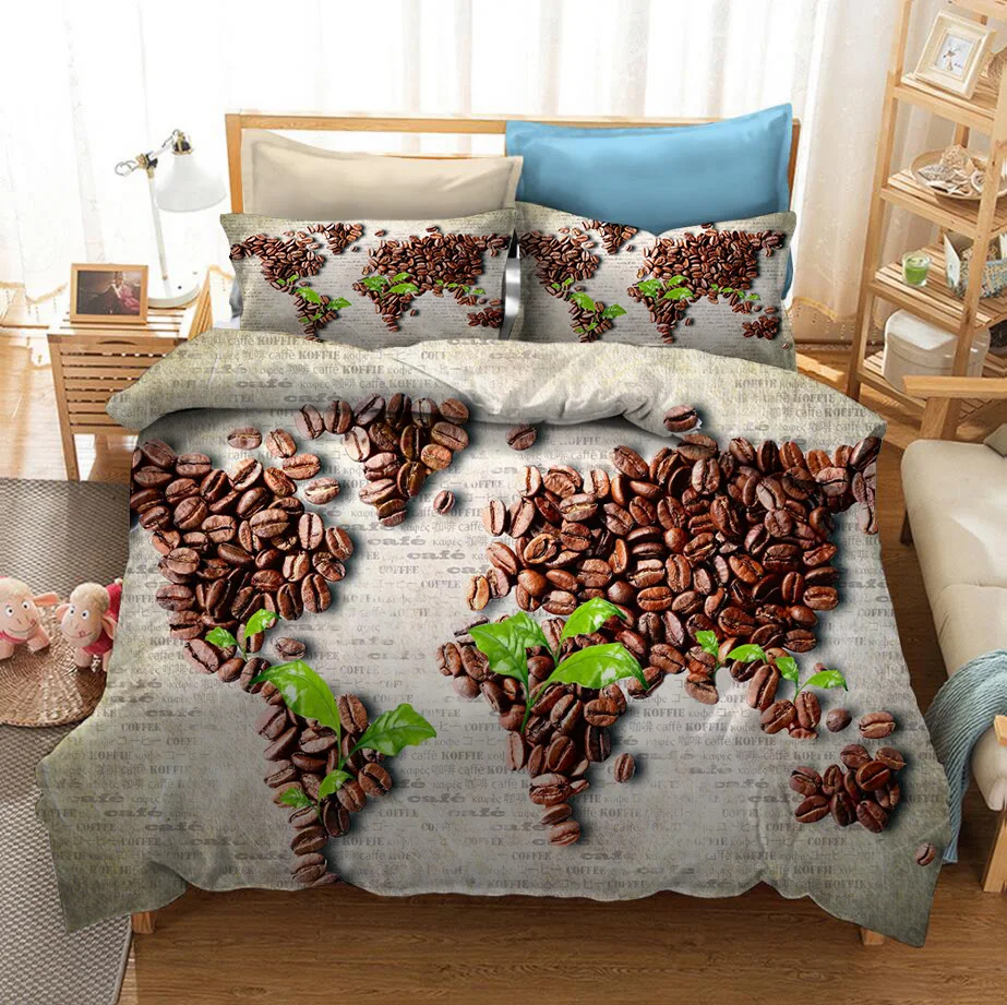 2/3 Pieces World Map Bedding Set 3D Print Cartoon Palm Duvet Cover For Kids Adults Bed Twin Double Quilt | Дом и сад