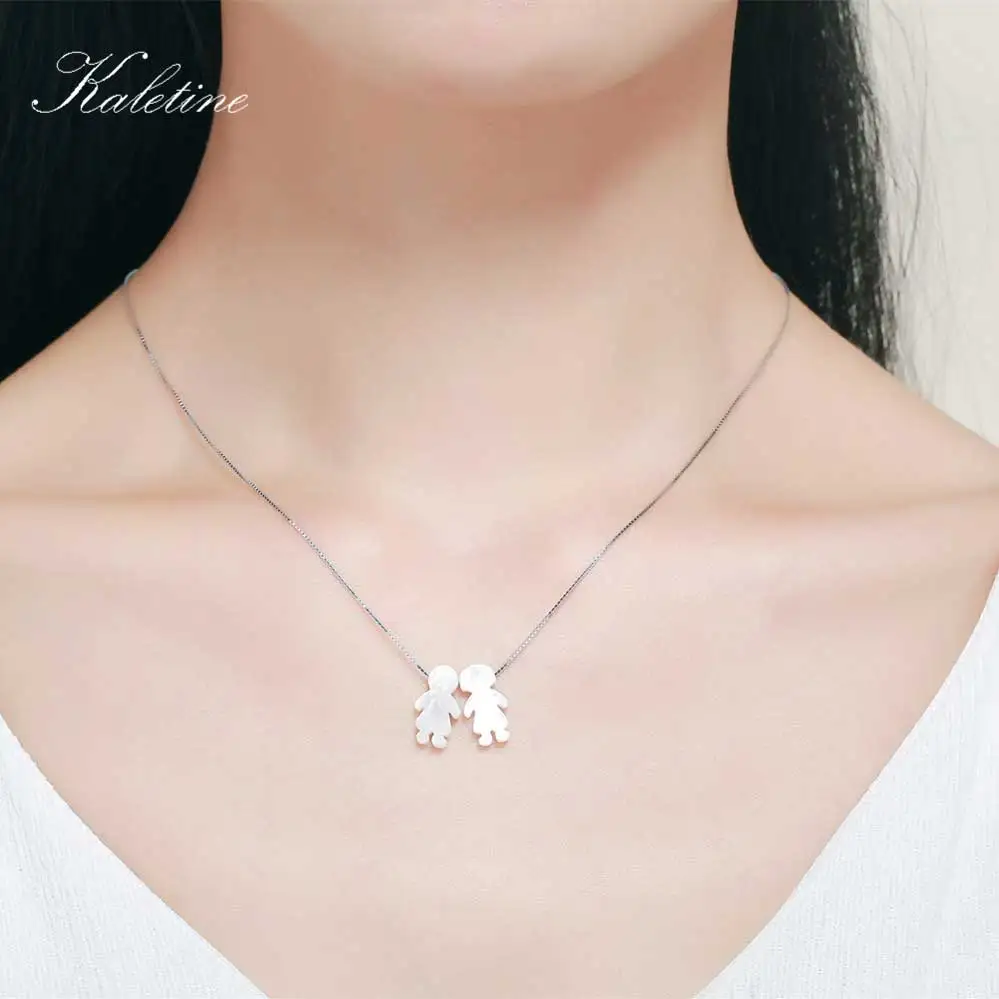 Genuine 925 Sterling Silver Mother of Pearl Shell Boy and Girl Pendant Necklace|mother pearl|mother pearl shellpendant necklace |