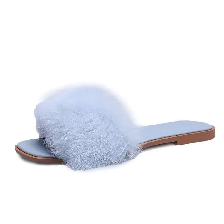 

Women Slippers Autumn Winter Woman Flat Shoes Faux Fur Furry Home House Slippers Fashion Non-slip Lady Floor Slippers Flip Flops