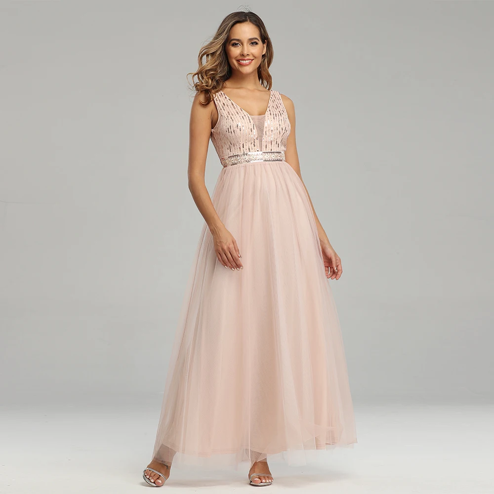 Сексуальные розовые золотые вечерние платья расшитые блестками а-силуэт