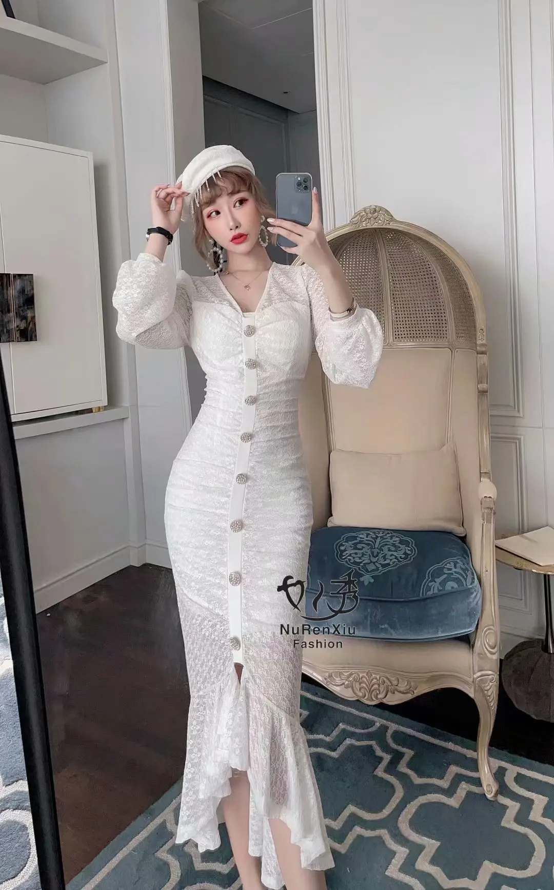 

Wxw2021 summer dress new elegant lady temperament foreign style fishtail tight dress