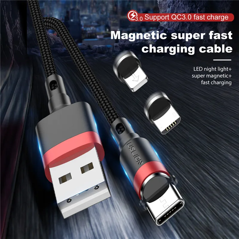 Кабель USB USLION 3A кабель Micro для быстрой зарядки Xiaomi магнитный iPhone 11 Тип C и передачи