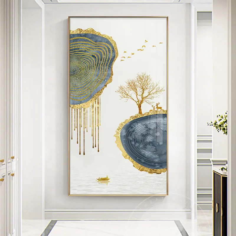 

Golden Spiral Circles Tree and Dear Landscape Posters Abstract Canvas Painting Posters and Prints Wall Pictures for Living Room