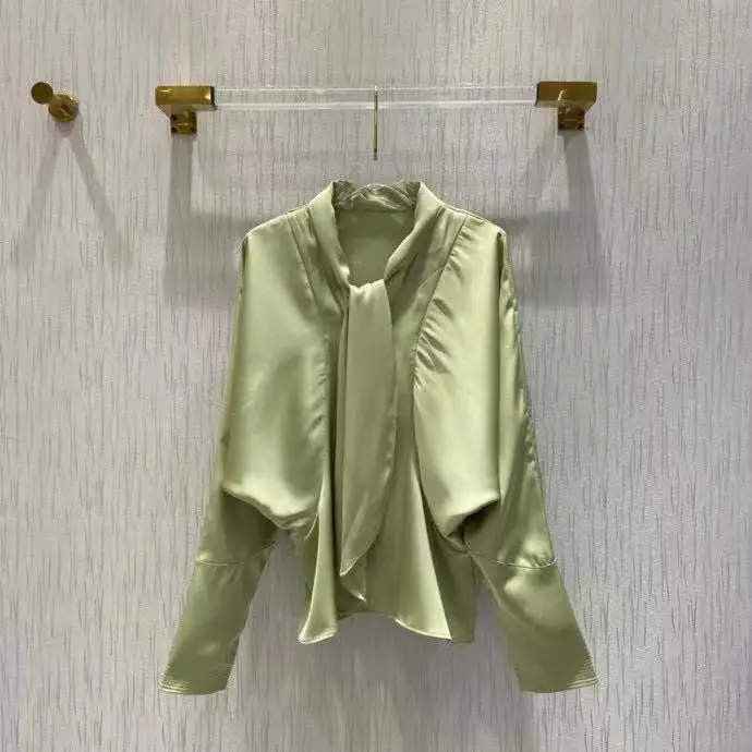 

2021 Autumn Fashion Runway High Quality Women's Solid Blouse Loose Bow Collar Shirt All-Match Lady's Tops