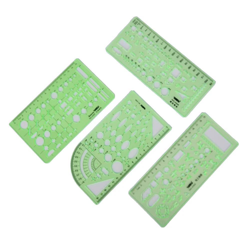 

1pc Ten Kinds Template Ruler Geometry Drawing Template Ruler Green Plastic Lab Stationery Measuring Tool Ruler School Supplies