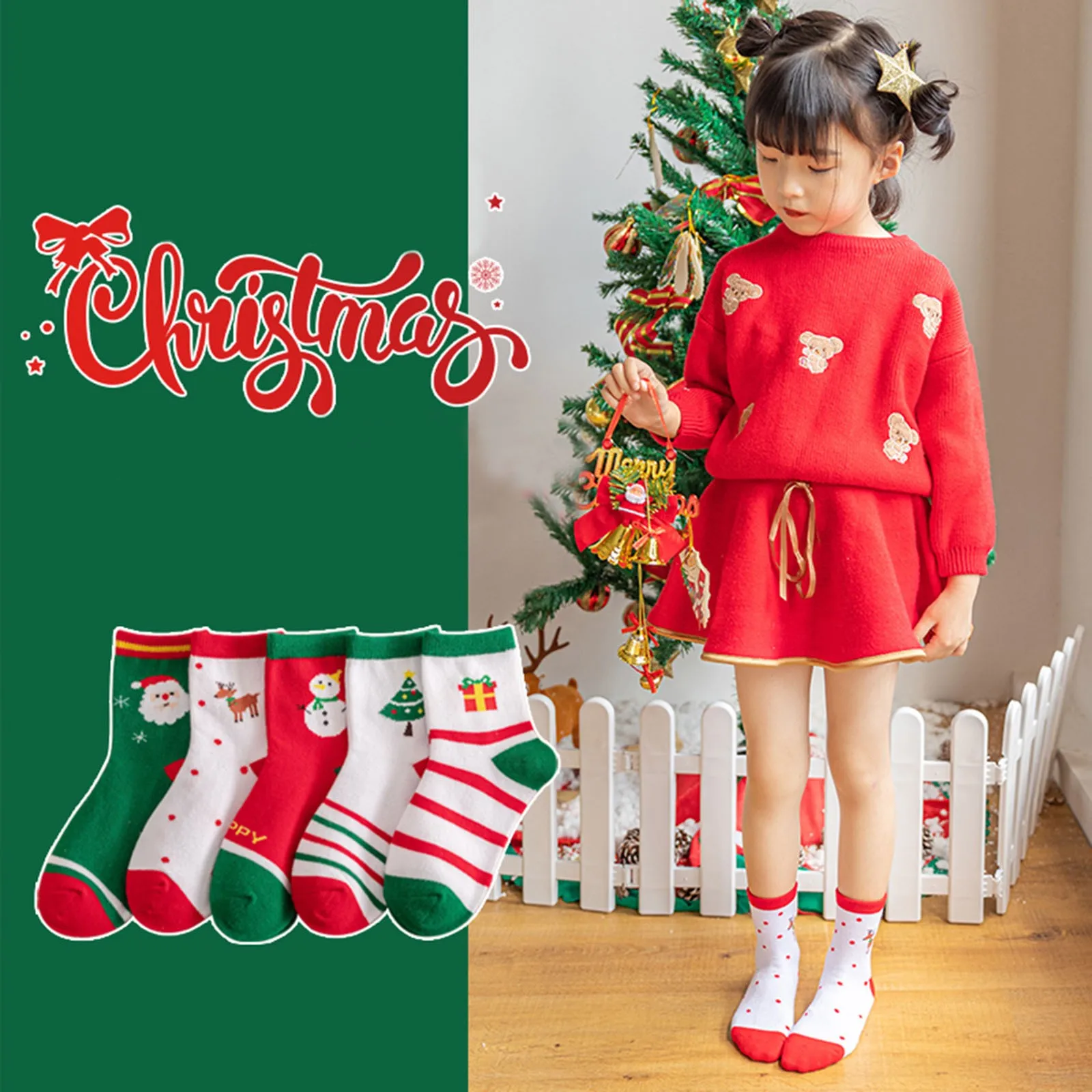 

5 Pairs Baby Boys Winter Socks Cartoon Kids Christmas Xmas Cotton Breathable Keep Warm Floor Anti-skid Girls Santa Claus Socks