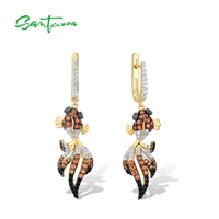 santuzza silver gold fish earrings for women 925 sterling silver dangle earrings cubic zirconia brincos jewelry