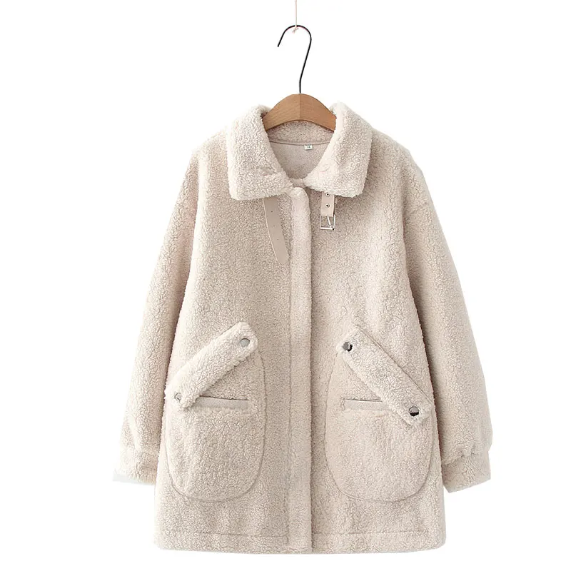

Women's lamb wool coat new autumn/winter loose thick mid-length slim coat