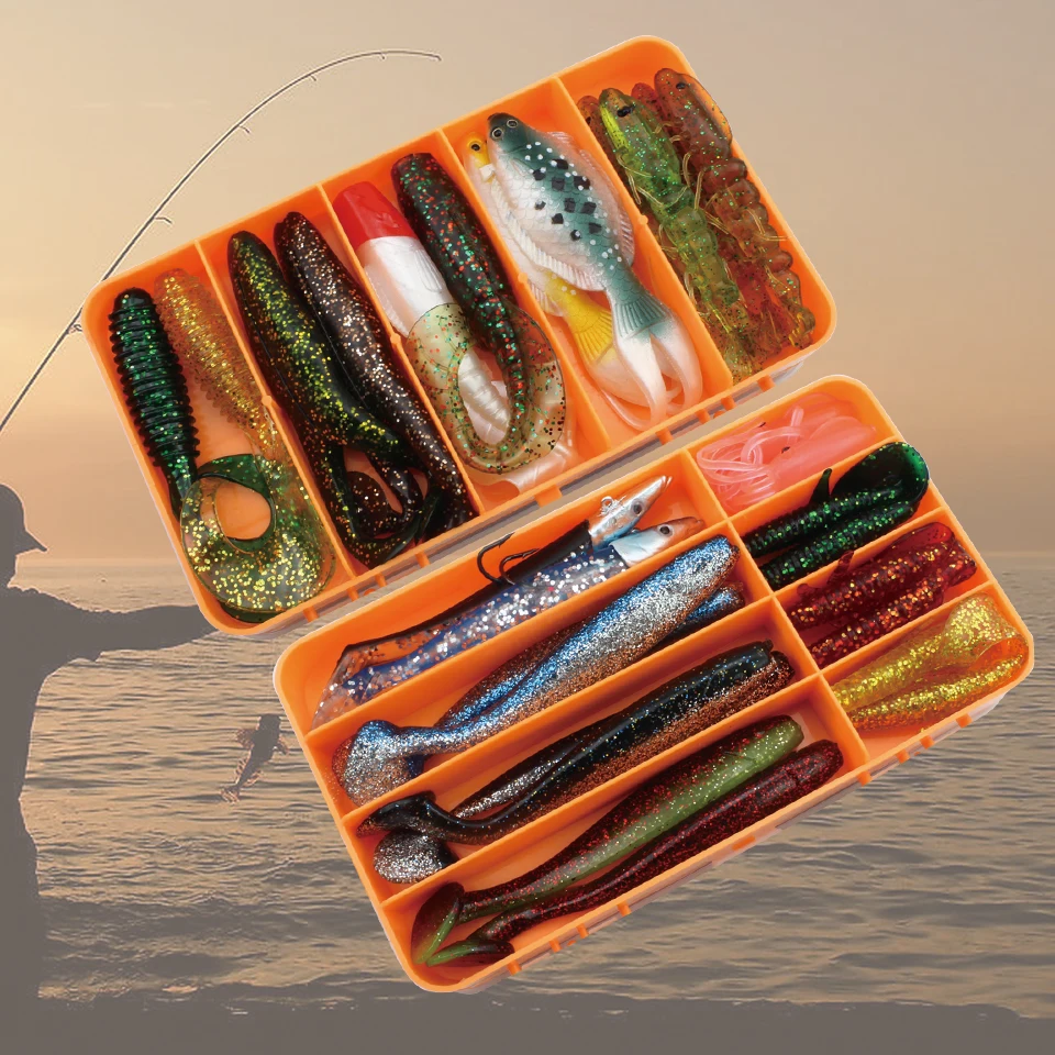 

high quality Lure lure with double-sided box 28 pcs bait/Box profession soft bait set Long tail lures Squid fish Sea fishing