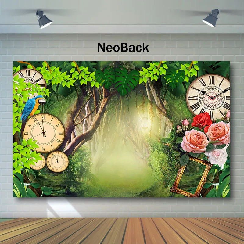 

Mocsicka фон для фотосъемки с изображением джунглей леса страны чудес цветок часы птивечерние