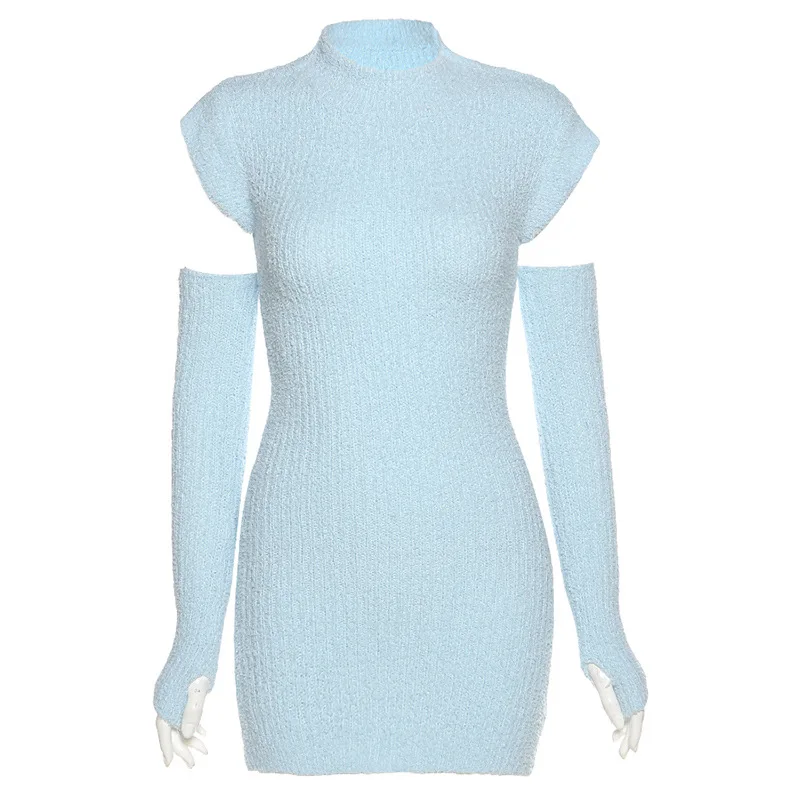 

European and American Fashion Women's New Style Short-sleeved Round Leader Set Slim-fit Bag Hip Slim All-match Dress