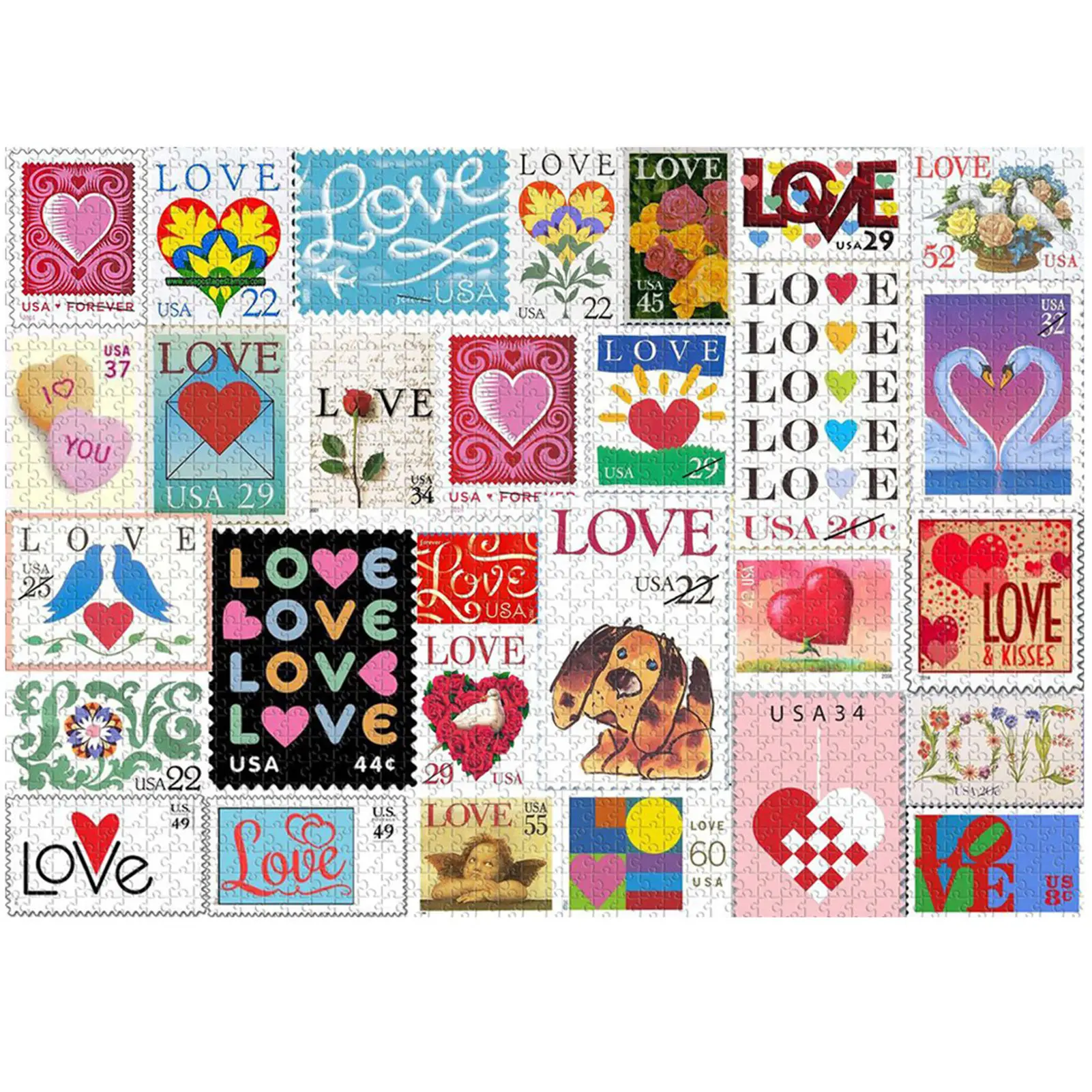 

Newly Love Stamps Jigsaw Puzzle 500/1000 Pieces Brain Exercise Puzzle Game for Couple Easy to Collect BN99