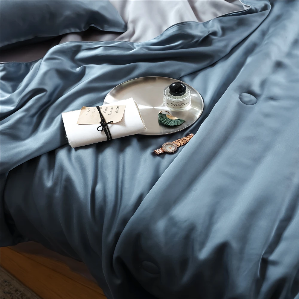 

Summer Cool Silky Decor Home Quilts Bedspread Blue/Gray Air Conditioned Duvet Comforter Adults Lyocell Fiber Summer Quilt only