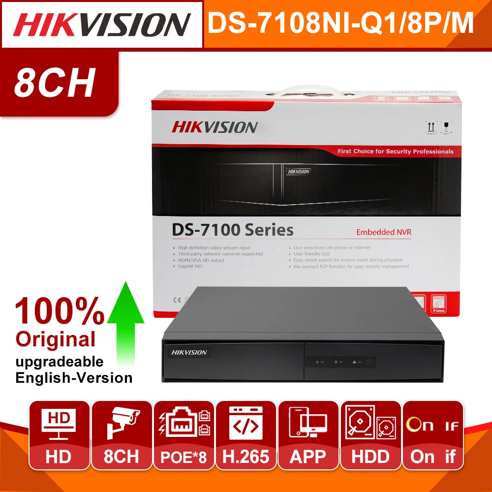 

Hikvision Original NVR DS-7108NI-Q1/8P/M 8CH POE NVR 6MP View 4MP Record H.265+ SATA for POE IPC Security Network Video Recorder