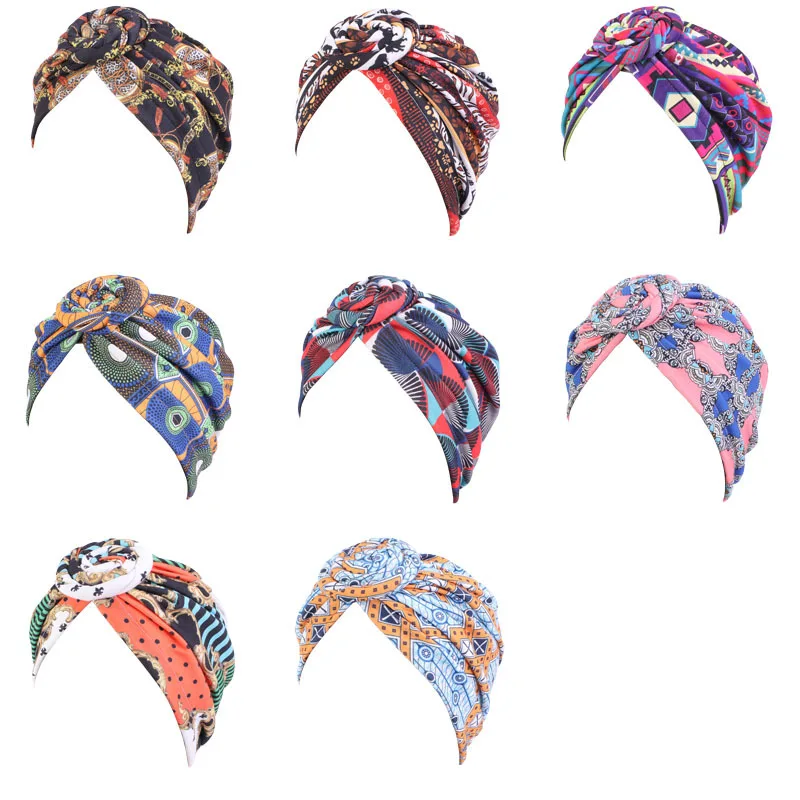 

Fashion New Women Twist Knotted Print India Hat Muslim Elastic Turban Cancer Chemo Cap Bandanas Head Wrap Hair Accessories