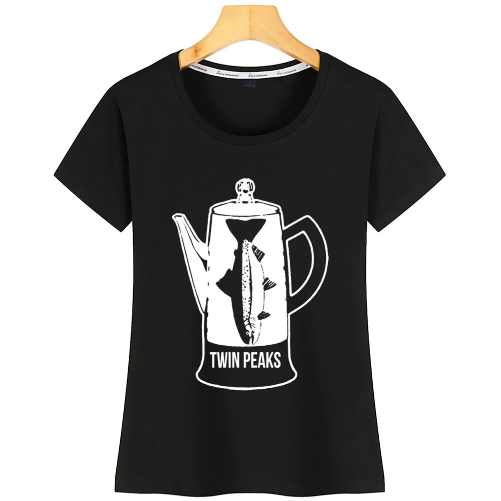 Топы Футболка женская Твин Пикс рыба Перколятор хлопок Пита КОО повседневная