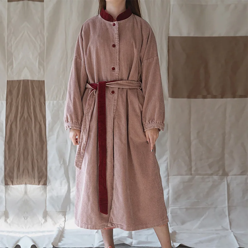 SCUWLINEN 2019 Ретро Женская Осенняя зимняя куртка Вельветовая со стоячим воротником