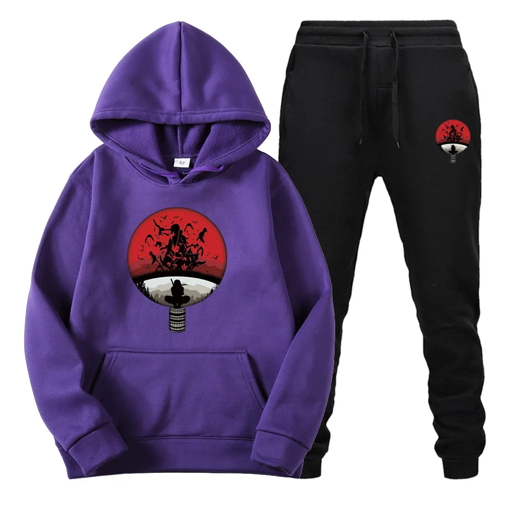 

Men's Clothing Anime Ninja Hoodies Harajuku Graphic Flower Badge Printing Suit Pullover Fashion Sets Streetwear Casual Tops