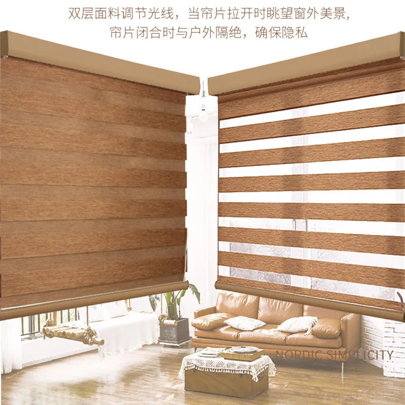 Жалюзи в стиле зебры для офиса и ванной комнаты Льняной материал двухслойный