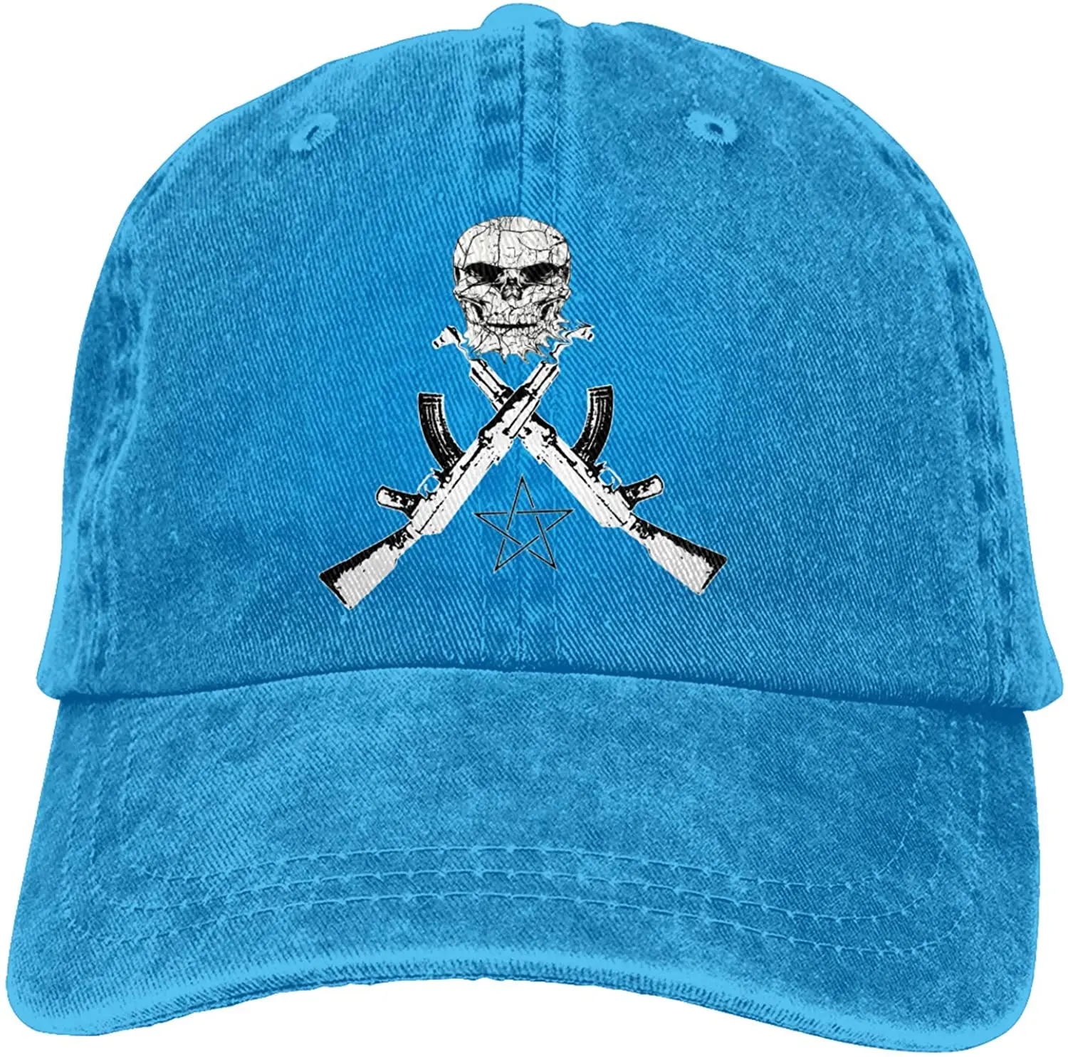 

Skull Ak47 Rifle Gun Sports Denim Cap Adjustable Unisex Plain Baseball Cowboy Snapback Hat