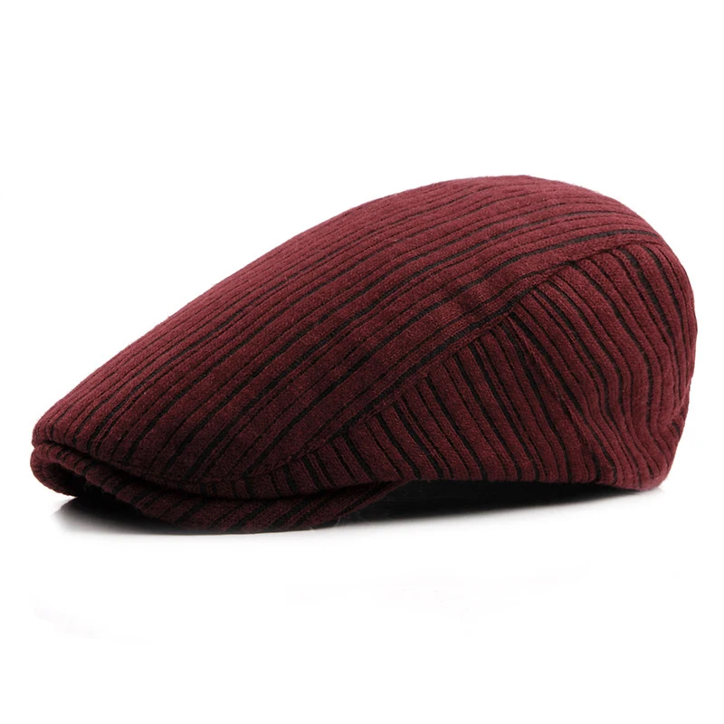 

Spring And Autumn Fashion New Beret Female British Knitted Hat Striped Wool Cap Men's Trend Truck Driver Hat Adjustable