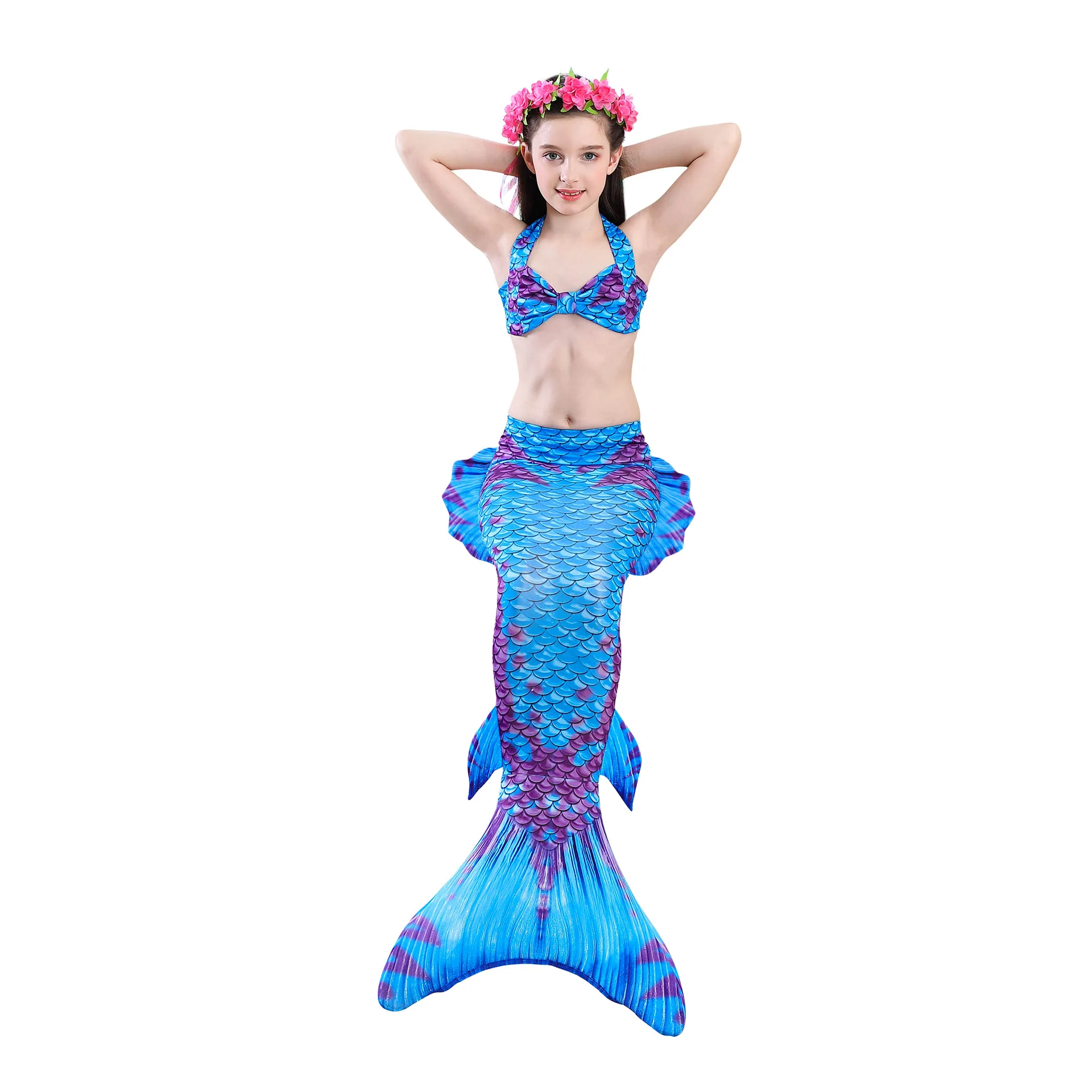 

Costume NEW 2021 Tittle Mermaid Tails Monofin Garland Goggles Swimming Bathing Suit with Flipper Mermaid Swimwear Girls Dress