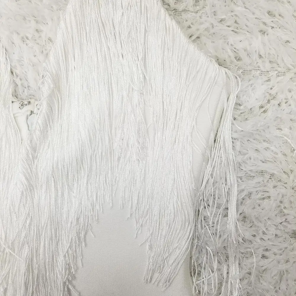 

White Bandage Dress Women Tassel Bodycon Party Dress Elegant Club 2020 Summer Autumn Ladies Clothes Sexy Vestidos
