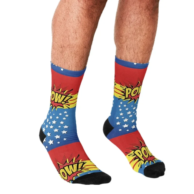 

funny Socks Men harajuku Comic Book Pop Art Pattern Printed Happy hip hop Men Socks Novelty Skateboard Crew Casual Crazy Socks