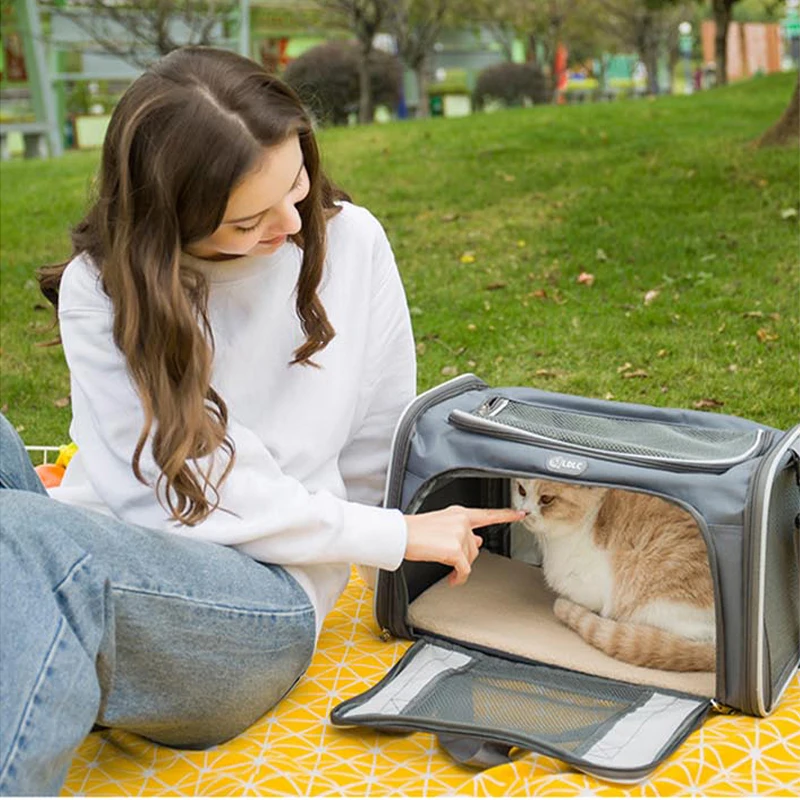 

Cat Carrier Bags Foldable Pet Carrier for Cat Dog Breathable Car Seat Travel Dog Backpack Pet Handbag with Locking Safety Zipper