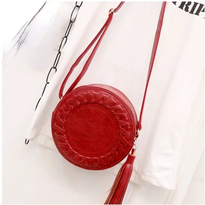 

New Korean style tassel small round bag fashion creative one shoulder slant cross Bag Mini retro women's bag wallet