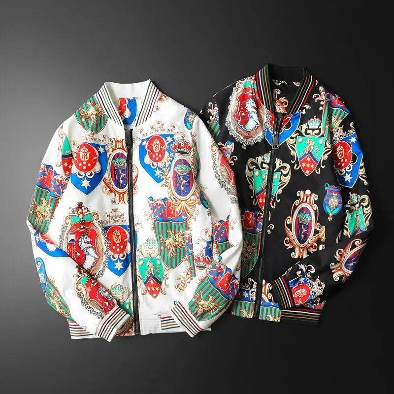 

Floral Coat for Men Baseball Collar Casual Jacket European Station Spring New Fashion Trendy Printing Mesh Red Raccoon