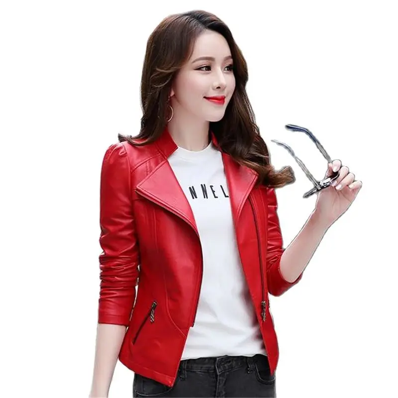 Размера плюс весенние кожаные куртки для женщин больших размеров из