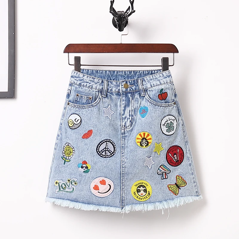 

ICHOIX 2020 Autumn Winter New Arrivals Popular Outfits Denim Jacket And Short Skirt Embroidery Two-piece Set