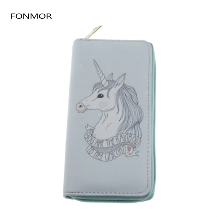 Роскошный дизайн Женский Длинный кошелек мультяшный единорог с принтом на