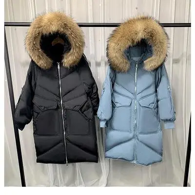 2021 женские пуховое пальто с натуральным мехом на капюшоне Женские теплые парки
