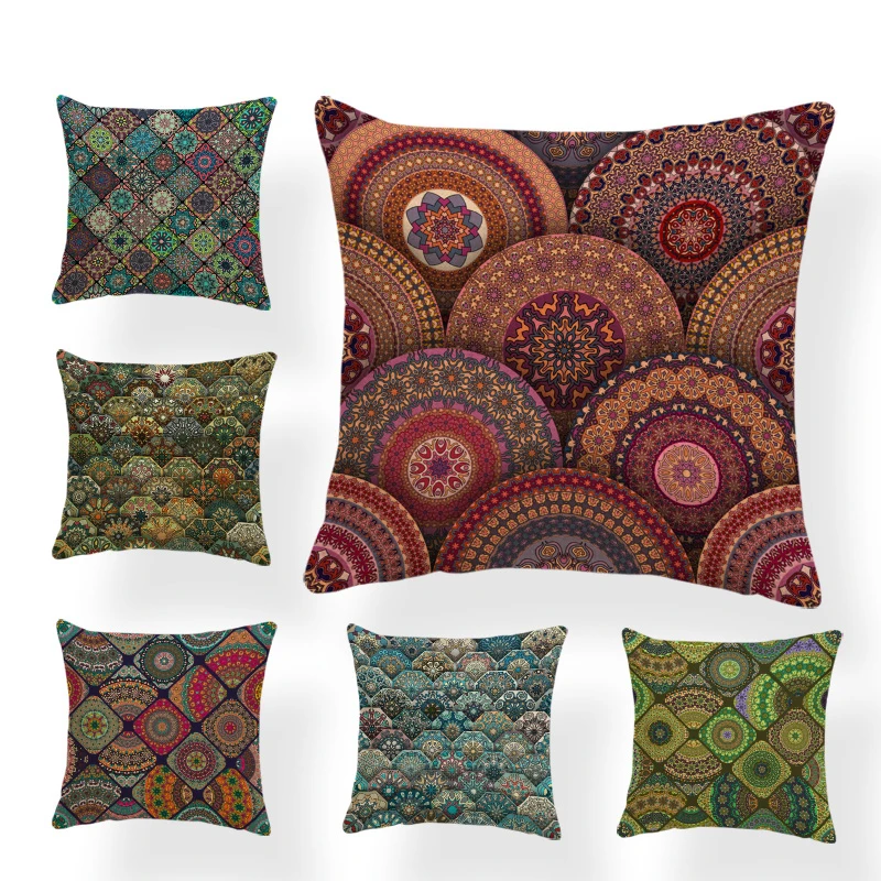 Современная наволочка с мандалой на заказ круглая зелеными цветами украшение