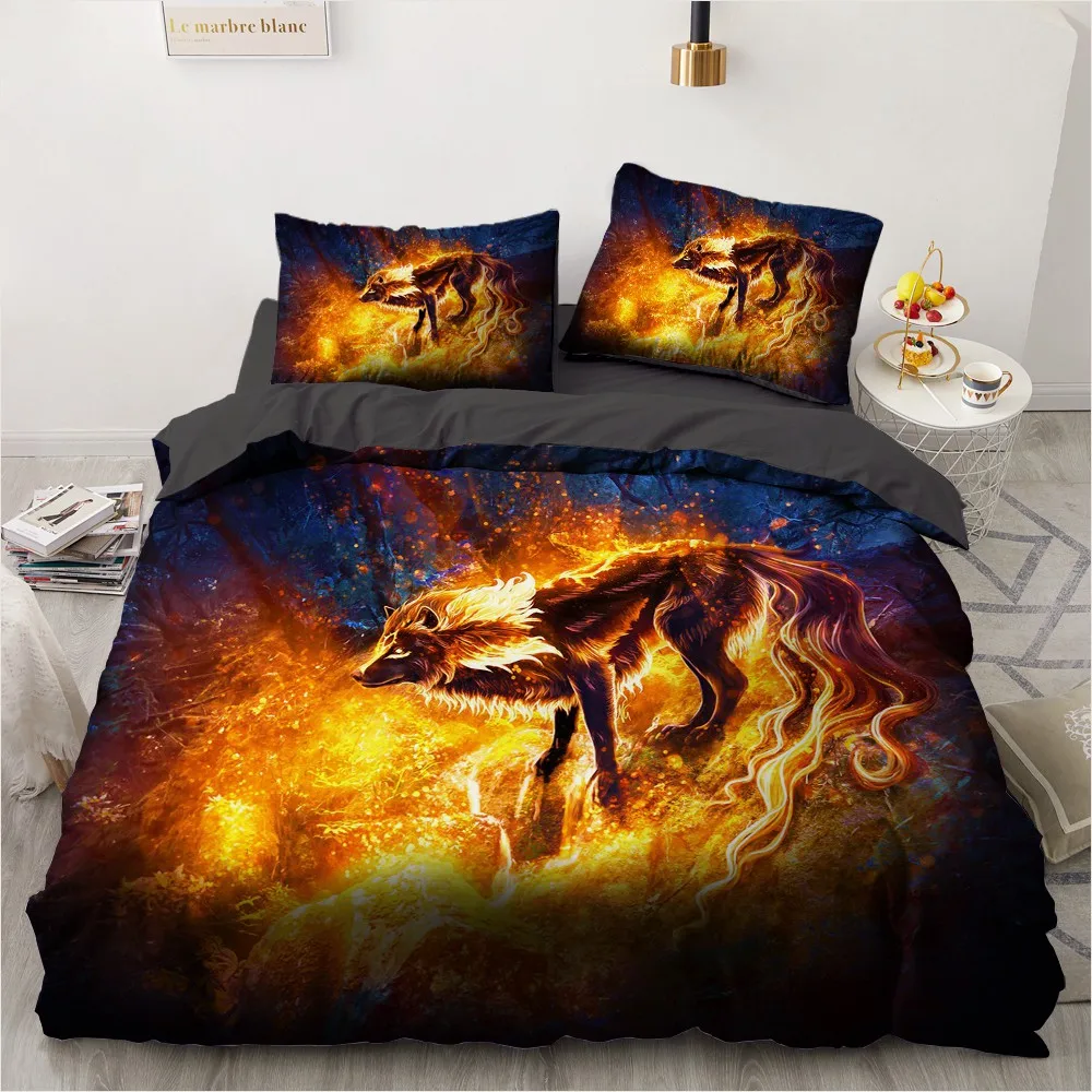 Набор постельного белья Black Bedding Set Wolf 3D: комплект наволочек с 3D-изображением волка, предметы домашнего декора, постельные принадлежности, одеяла и покрывала в современном стиле. Размеры: одноместные, полуторные, двухместные и королевские. Прода