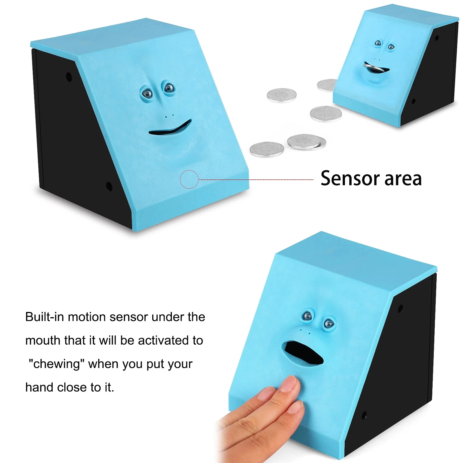 

Coin Eating Box Cute Face Bank Money Safe Box Piggy Banks Eats Sensor Coin Box For Money Saving Creative Safes Children Gift
