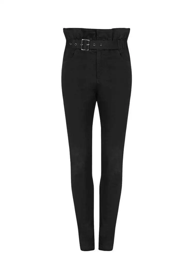 Женские узкие брюки с высокой талией и оборками в стиле панк поясом PK-340XC