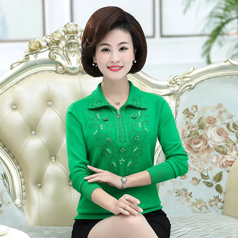 Свитер для женщин среднего возраста весна-осень пуловер с длинными рукавами и