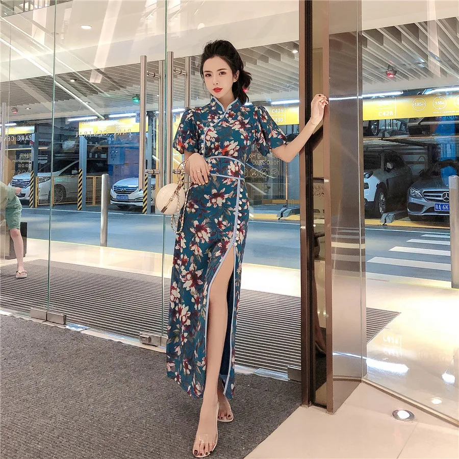 Китайское платье cheongsam qipao vestido chino восточное платье cheongsam белье воротник Мандарин Кимоно Стиль Высокое платье Ципао с разрезом