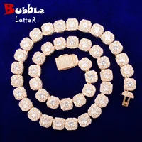 bubble letter clustered tennis chain for men necklace hip hop zirconia copper gold color fashion rock jewelry 2021 trend