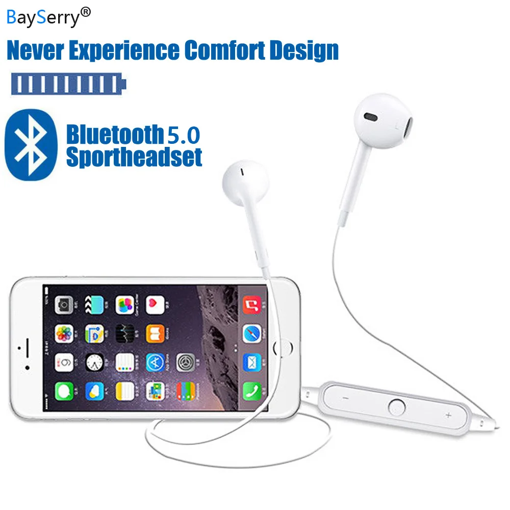BaySerry Wireless Bluetooth Earphones Noise Cancelling Headset Neckband life Sport stereo In-Ear With Mic for iPhone 5s 6s SE 7 |